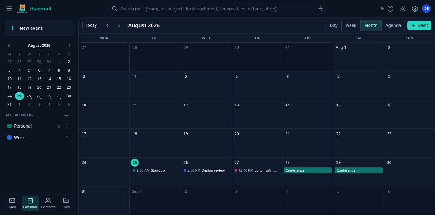ihasmail calendar, month view