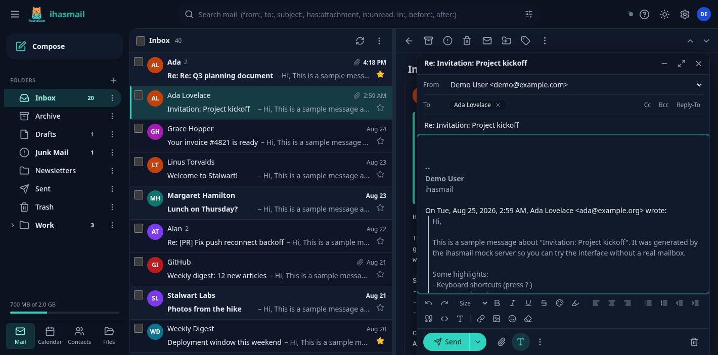 The ihasmail reply composer