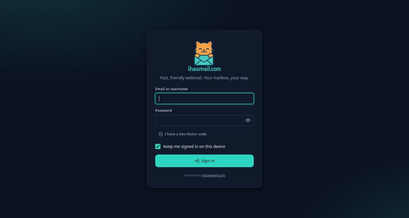The ihasmail sign-in screen